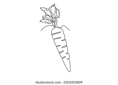 Dibujo de línea continua única de zanahorias orgánicas sanas enteras para la identidad del logotipo de la tienda de comestibles. Concepto de planta bienal fresca para el icono de la verdura de raíz. Una línea dibuja la Ilustración vectorial del Diseño gráfico