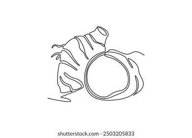 Single continuous line drawing whole healthy organic taro for farming logo identity. Fresh tropical plant edible corm concept for root vegetable icon. One line draw graphic design vector illustration