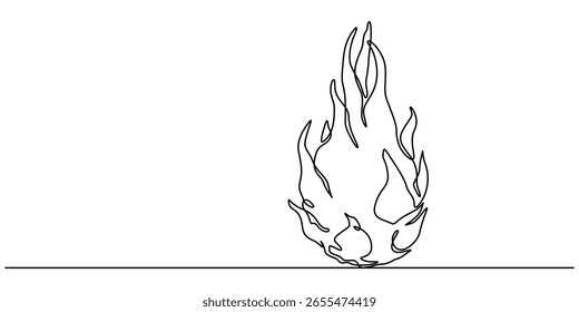 Línea continua única que dibuja la fruta orgánica sana entera del dragón para la identidad del logotipo del huerto. Concepto de fruta de dragón fresca para el icono del jardín de frutas, continua una sola línea mínima de fruta del dragón, pitaya.