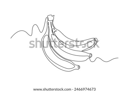 Single continuous line drawing whole bunch healthy organic bananas for orchard logo. Fresh summer tropical fruitage concept fruit garden icon. Dynamic one line draw graphic design vector illustration