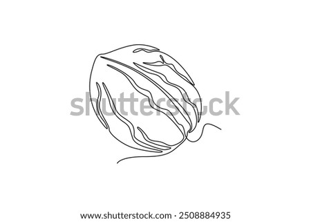 Single continuous line drawing of whole healthy organic walnut food for plantation logo identity. Fresh nutshell concept for healthy seed icon. Dynamic one line draw graphic design vector illustration