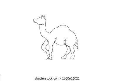 Dibujo de línea continua de camello árabe salvaje. Conservación del parque nacional animal en peligro de extinción. Concepto del zoológico Safari. Ilustración vectorial de diseño de tracción de una línea de moda