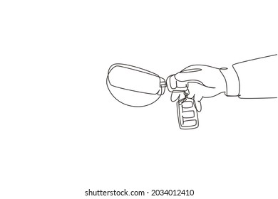 Single continuous line drawing woman with car key. Hand holding car key and alarm system. Female hand holding car key with alarm keychain. Dynamic one line draw graphic design vector illustration