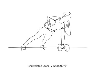 Single continuous line drawing of woman training muscles. Fitness stretching concept. Trendy one line draw design vector illustration