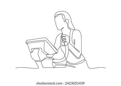 Single continuous line drawing of woman activity in gym. Fitness stretching concept. Trendy one line draw design vector illustration