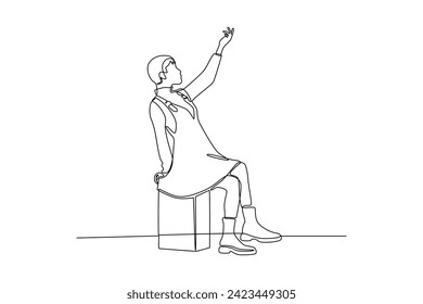 Single continuous line drawing of a woman posing wearing stylish clothes. Fashion style icon. Fashion boutique. Swirl curl style. Dynamic one line draw graphic design vector illustration