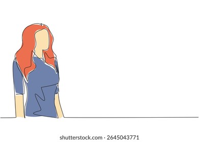 Single continuous line drawing woman with red hair. Stay beautiful with any model and hair. The first impression is always tempting. Perfection. World Redhead Day. One line design vector illustration