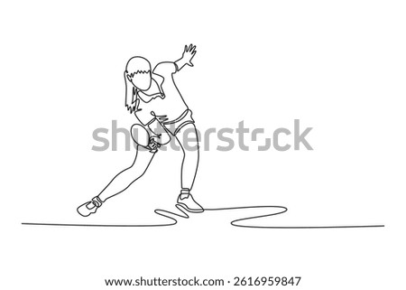 Single continuous line drawing woman table tennis players performing strokes and returns. Showing her skills and techniques in modern ping pong action. One line draw graphic design vector illustration
