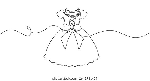 Single continuous line drawing of a woman's baby dress. Vector editable illustration, monsoon day concept dress continuous one line drawing, woman's baby dress continuous one line drawing, Continuous