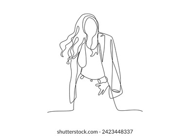 Single continuous line drawing of women wear the latest clothes. Fashion style icon. Fashion boutique. Swirl curl style. Dynamic one line draw graphic design vector illustration
