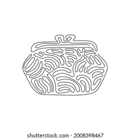 Single continuous line drawing women's wallet icon. Coin Purse. Coin wallet. Wallet for change. Cash wallet. Women's things element. Swirl curl style. One line draw graphic design vector illustration