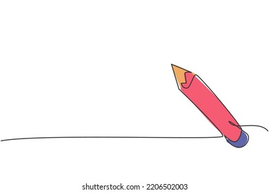 Single continuous line drawing of wooden pencil. Writing tool. Back to school minimalist style. Education concept. Modern one line draw graphic design vector illustration