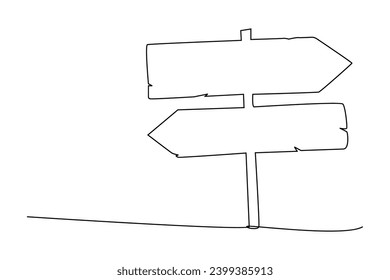 Single continuous line drawing of wooden arrow shape road sign