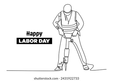 Single continuous line drawing of worker use reflective vest for safety. Labor minimalist concept. Banner and logo for labor days. simple line.