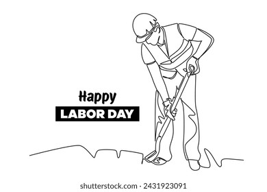 Single continuous line drawing of worker on at road construction. Labor minimalist concept. Banner and logo for labor days. simple line.