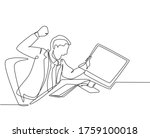 Single continuous line drawing of young frustrated employee ready to punch monitor computer using his fist hand. Work pressure at the office concept one line draw graphic design vector illustration
