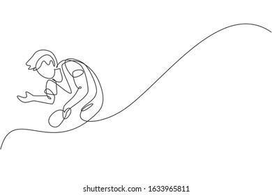 Single continuous line drawing of young agile man table tennis player serve the ball. Sport exercise concept. Trendy one line draw design vector illustration for ping pong tournament promotion media