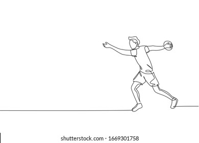 Single continuous line drawing of young sportive man practice to swing discus before throwing it on the court stadium. Athletic games sport concept. Trendy one line draw design vector illustration