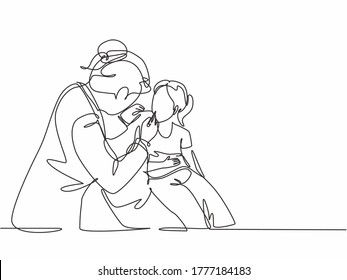 Single continuous line drawing of young female dentist examining young girl teeth condition at dental clinic. Medical health care service workers concept one line draw design vector illustration