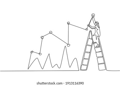 Single continuous line drawing of young Arabian businessman reporting sales progress chart on wall. Professional worker. Minimalism concept dynamic one line draw graphic design vector illustration