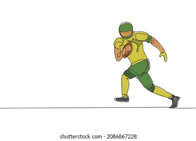 Single continuous line drawing of young agile man american football player run fast to avoid rival team for competition media. Sport exercise concept. Trendy one line draw design vector illustration