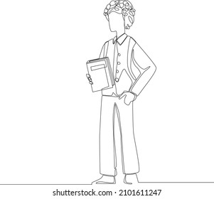 Single continuous line drawing of young man Ready to school. concept one line draw design graphic vector illustration.