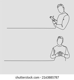 Single continuous line drawing of young male waiter cross arm on chest while holding resto menu. Professional work job occupation. Minimalism concept one line draw graphic design vector illustration