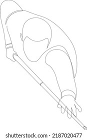 Single continuous line drawing of young handsome professional athlete man playing pool billiards at billiard room in bar. Indoor sport game concept. Trendy one line draw design vector illustration.