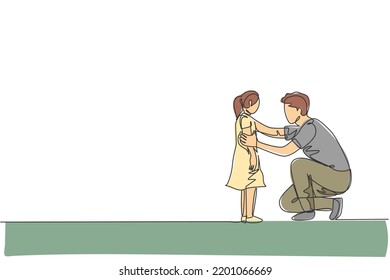 Single Continuous Line Drawing Of Young Dad Giving Some Wise Advice Talk To His Daughter At Home. Happy Family Parenting Concept. Trendy One Line Draw Design Graphic Vector Illustration