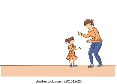 Single continuous line drawing of young mom giving talk some good advice to her daughter at home. Communication concept. Happy family parenting. Trendy one line draw design vector graphic illustration