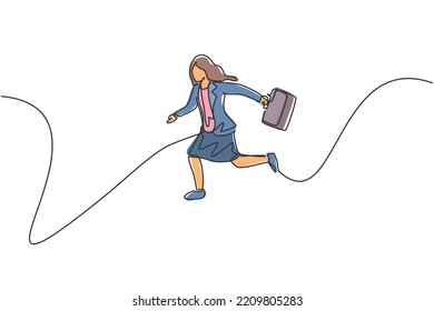 Single continuous line drawing of young business woman jumping high up to the sky. Professional entrepreneur. Minimalism metaphor concept. Dynamic one line draw graphic design vector illustration