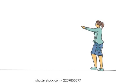 Single continuous line drawing of young female manager pointing finger to manage her employee. Professional businesswoman. Minimalism concept dynamic one line draw graphic design vector illustration