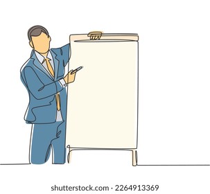 Dibujo de línea continua de la estrategia de enseñanza de jóvenes entrenadores de negocios para aumentar el producto de venta al equipo de ventas. Concepto de entrenamiento de negocios. Ilustración gráfica del vector de diseño de una línea de moda