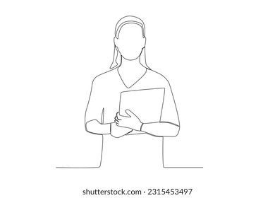 Single continuous line drawing of young female doctor nurse day concept. nurse carrying clipboard at hospital. Medical health care concept one line draw design vector illustration