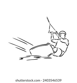 Single continuous line drawing of young sporty surfer man play wakeboarding in the sea.