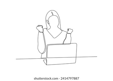 Single continuous line drawing of young worker successfully completed the project. Work activity minimalist concept. One line draw graphic design vector