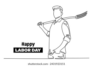 Single continuous line drawing of young man ready for work. Labor minimalist concept. Banner and logo for labor days. simple line.