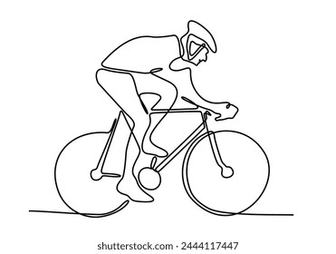 Dibujo de una sola línea continua de un tren de ciclista de hombre joven ágil para pedalear en bicicleta rápido. Concepto de estilo de vida deportivo. Gráfico de Ilustración vectorial de diseño de trendy one line para medios de promoción de carreras de ciclismo