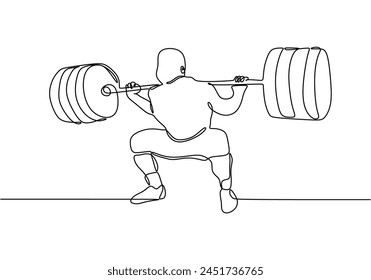 Single continuous line drawing of young strong weightlifter