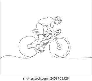 Single continuous line drawing of a young agile cyclist practicing to pedal quickly. Vector illustration of a graphic for media advertising bicycle racing. Drawn without artificial intelligence.