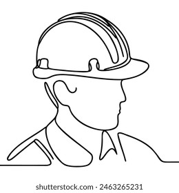 Single continuous line drawing of a young builder. Business concept of building architecture. Single line vector.