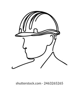 Dibujo de una sola línea continua de un joven constructor. Concepto de negocio de arquitectura de edificios. Vector de una sola línea.