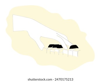 Single continuous line drawing of young happy pianist playing keyboard of grand piano on music concert orchestra, top view. Musician artist performance concept one line draw design vector illustration