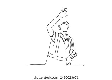 Single continuous line drawing of young male architect is giving directions to his subordinates. Professional work job occupation. Minimalism concept one line draw graphic design vector illustration