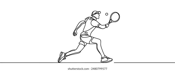 Single continuous line drawing of young agile badminton player jump and smash the ball. Sport exercise concept. Trendy one line draw design vector illustration for badminton tournament publication