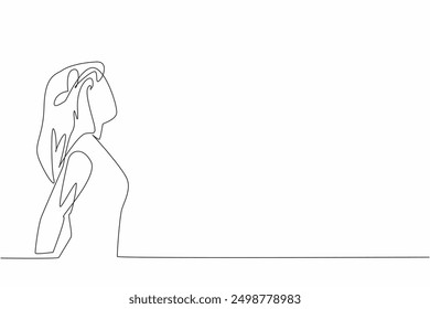 Single continuous line drawing a young girl with a butterfly in her head. Clear and healthy mind. Avoid excessive anxiety. Peace. World Teen Mental Wellness Day. One line design vector illustration