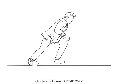 Single continuous line drawing of young smart businessman in formal suit running to go to office. Business financial market growth competition concept. One line draw graphic design vector illustration