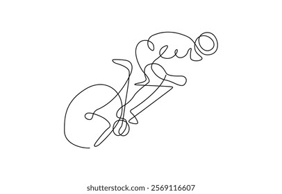 Single continuous line drawing of young agile man cyclist train to pedal cycling fast. Man in a protective helmet rides a bicycle one line art. Continuous line drawing sports, training.