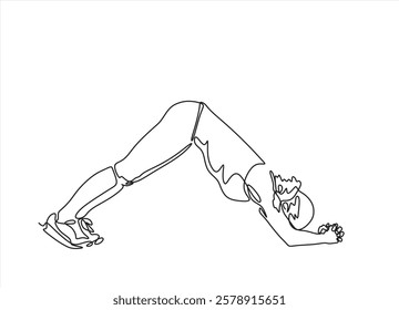 Single continuous line drawing of young sportive woman training  pose in sport gymnasium club center. Fitness stretching concept. Trendy one line draw design vector illustration