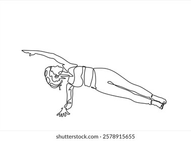 Single continuous line drawing of young sportive woman training  pose in sport gymnasium club center. Fitness stretching concept. Trendy one line draw design vector illustration
